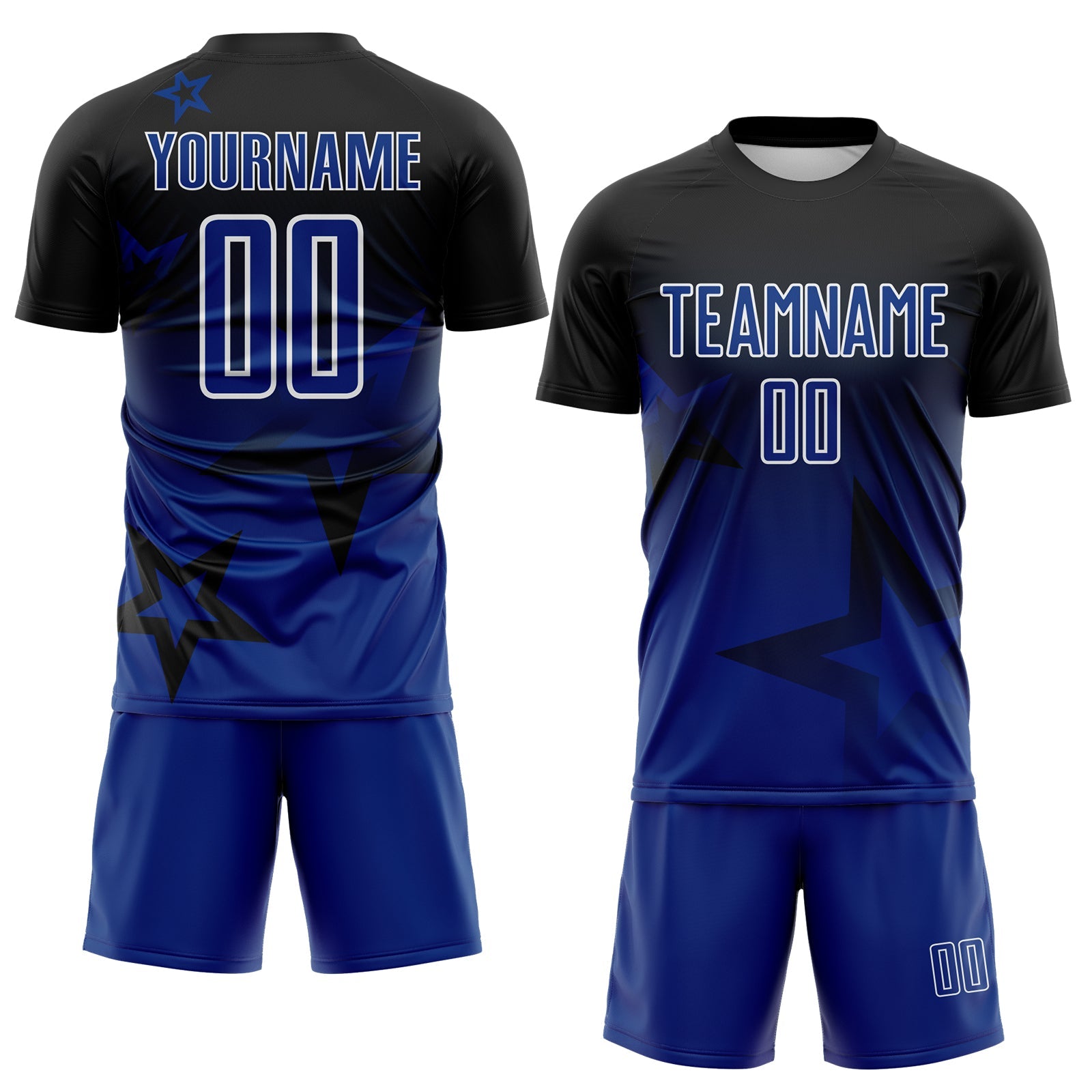 Custom Black Royal-White Gradient Style Twinkle Star Sublimation Soccer Uniform Jersey view 2