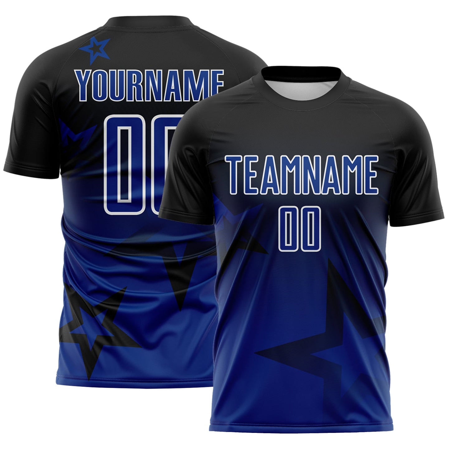 Custom Black Royal-White Gradient Style Twinkle Star Sublimation Soccer Uniform Jersey - Main View
