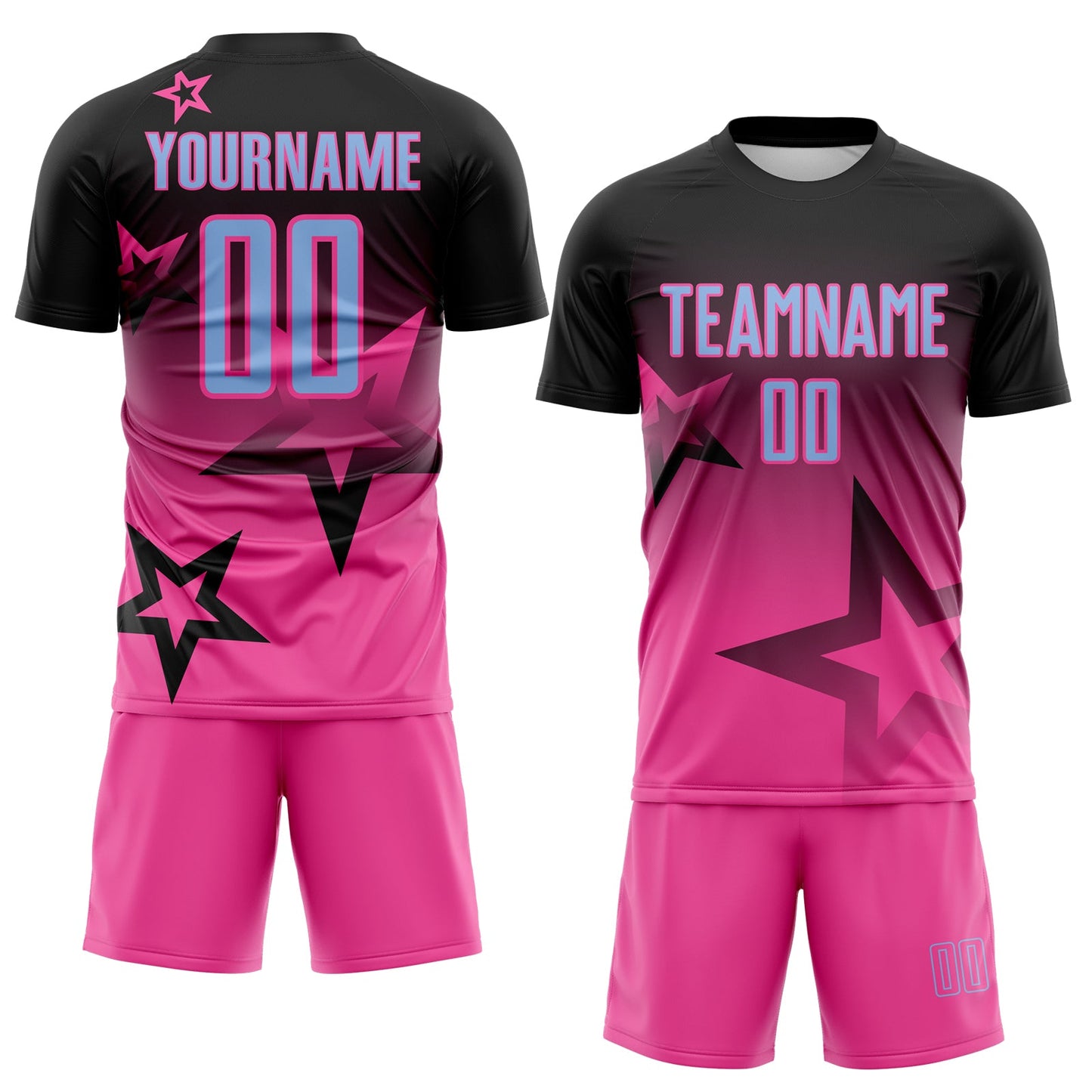 Custom Black Light Blue-Pink Gradient Style Twinkle Star Sublimation Soccer Uniform Jersey view 2