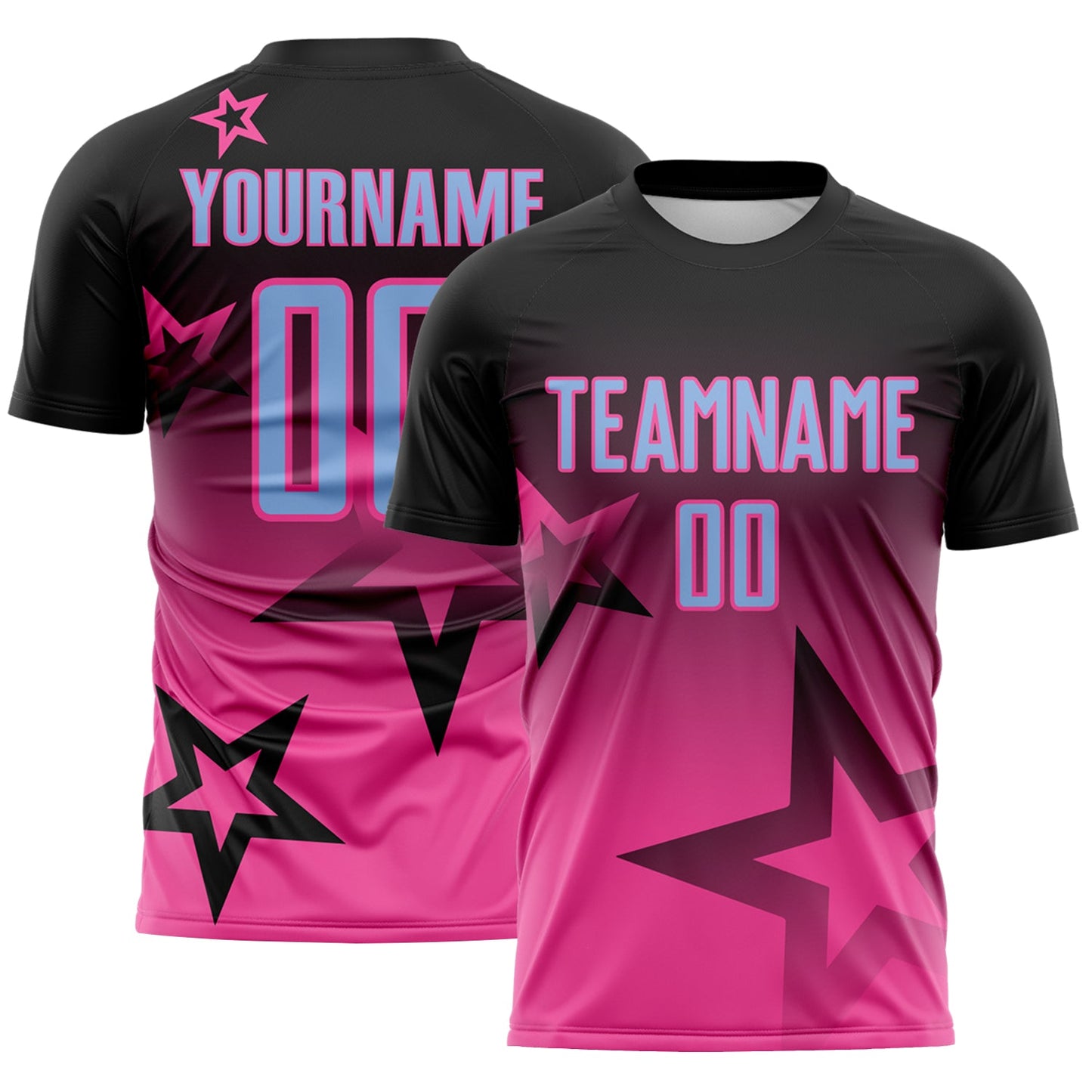 Custom Black Light Blue-Pink Gradient Style Twinkle Star Sublimation Soccer Uniform Jersey - Main View