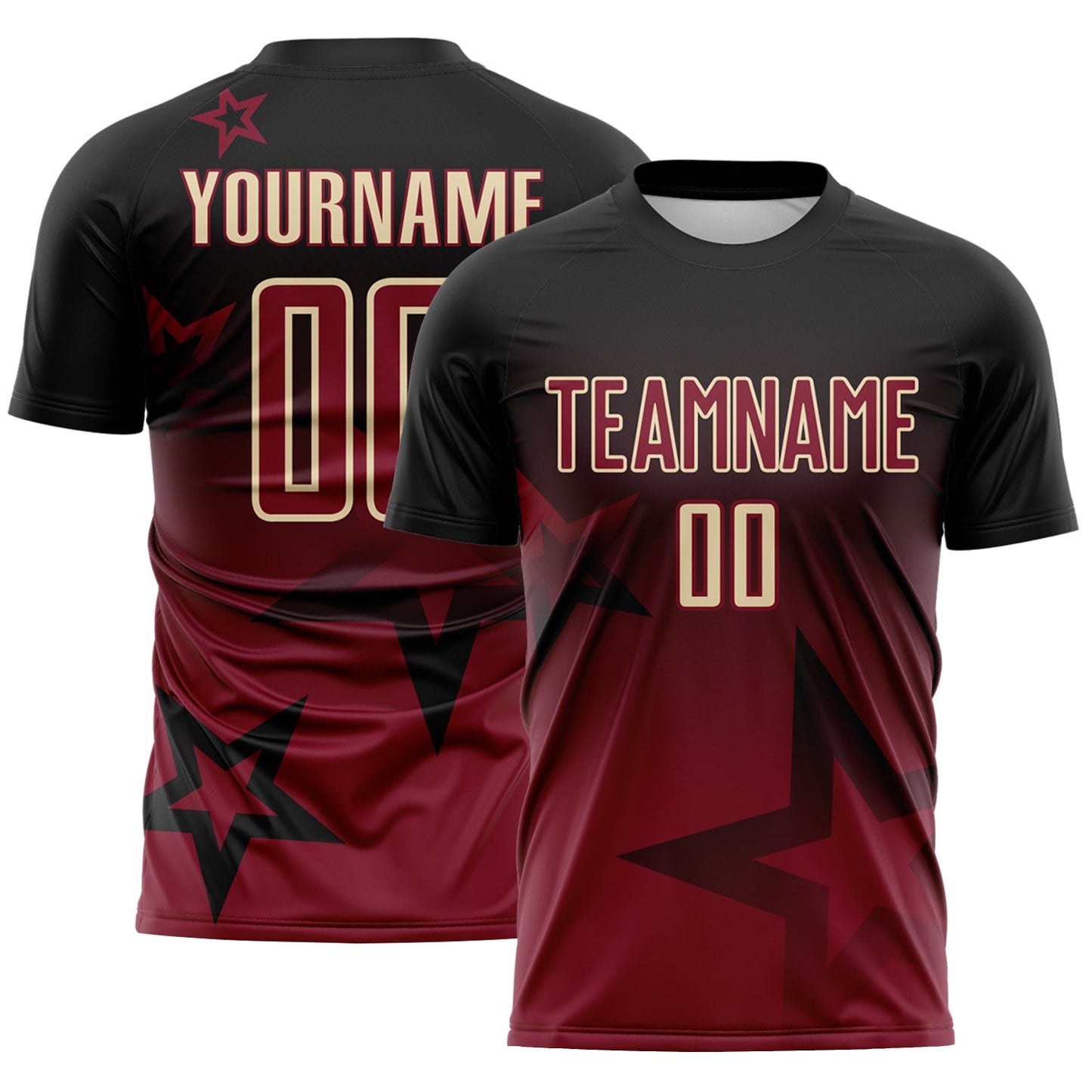 Custom Black Crimson-Cream Gradient Style Twinkle Star Sublimation Soccer Uniform Jersey - Main View