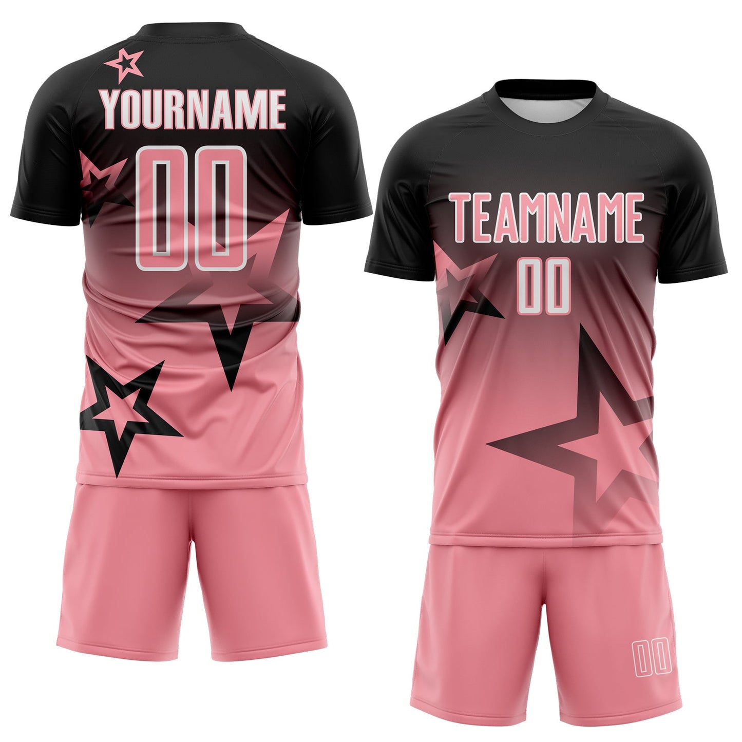 Custom Black Medium Pink-White Gradient Style Twinkle Star Sublimation Soccer Uniform Jersey view 2