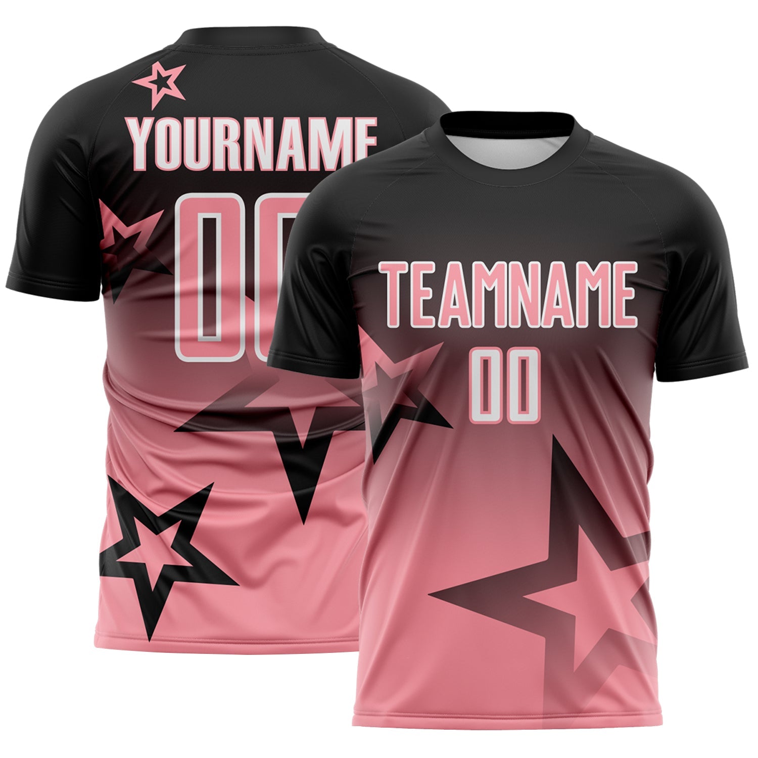 Custom Black Medium Pink-White Gradient Style Twinkle Star Sublimation Soccer Uniform Jersey - Main View