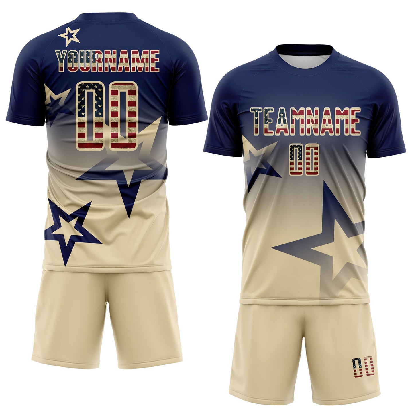 Custom Navy Vintage USA Flag-Cream Gradient Style Twinkle Star Sublimation Soccer Uniform Jersey view 2