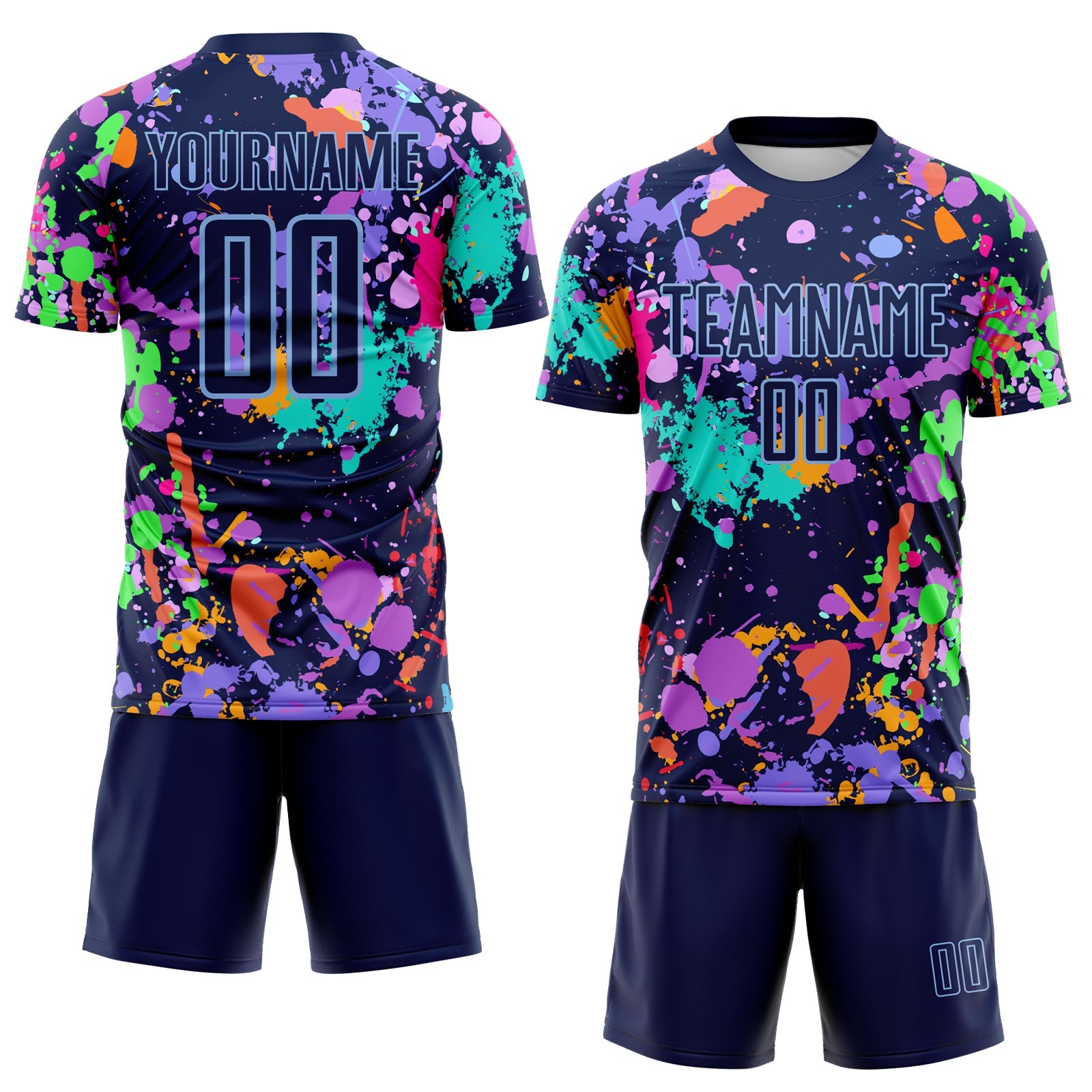 Custom Graffiti Pattern Navy-Light Blue Paint Splatter Sublimation Soccer Uniform Jersey view 2