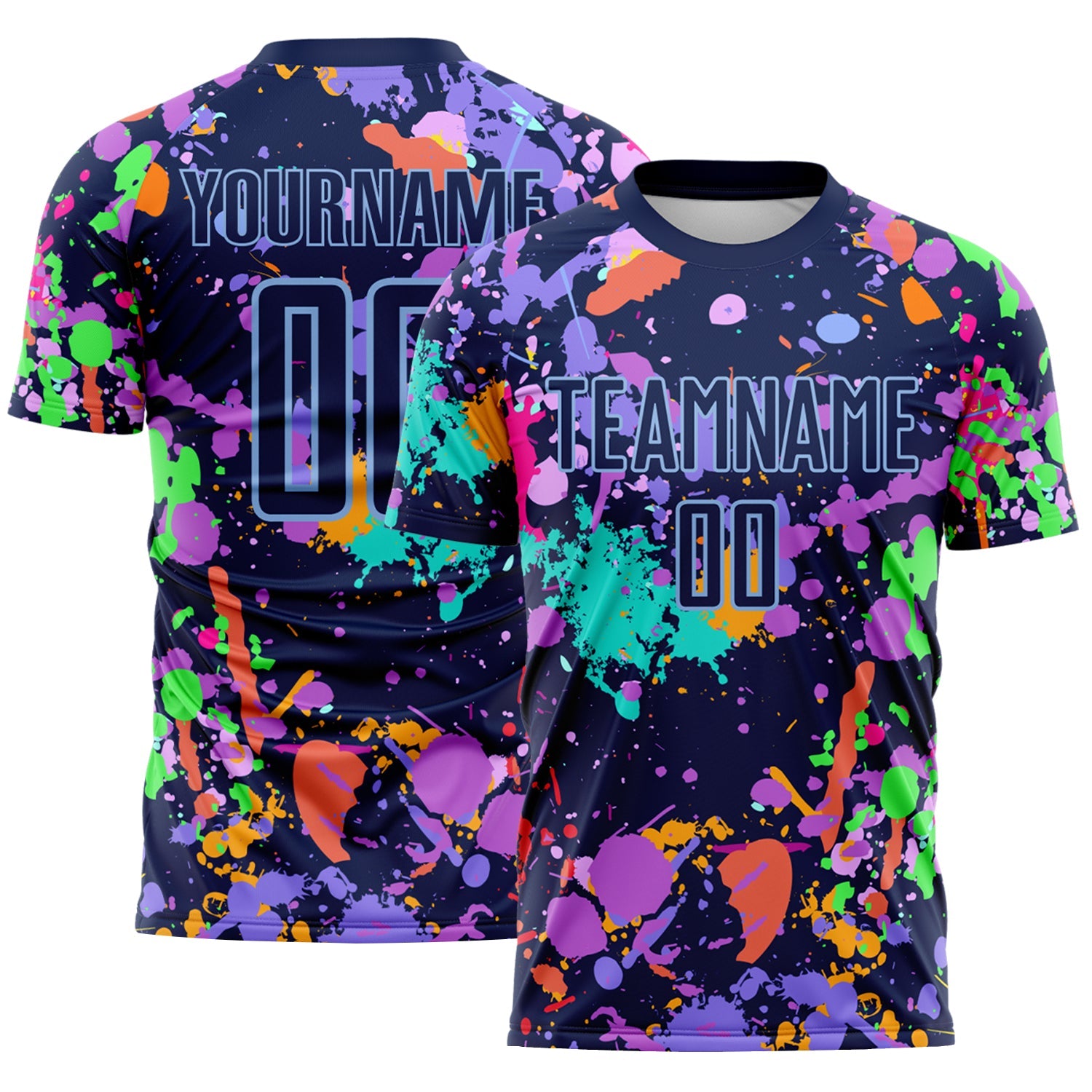 Custom Graffiti Pattern Navy-Light Blue Paint Splatter Sublimation Soccer Uniform Jersey - Main View