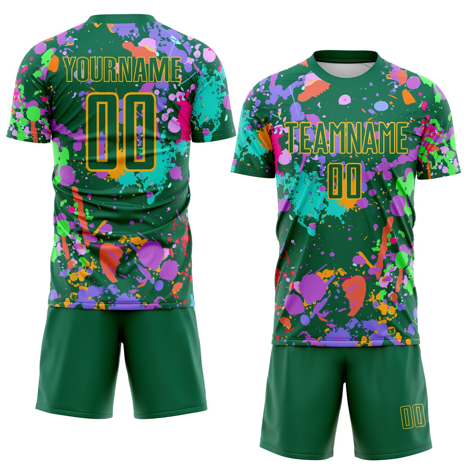 Custom Graffiti Pattern Kelly Green-Gold Paint Splatter Sublimation Soccer Uniform Jersey view 2