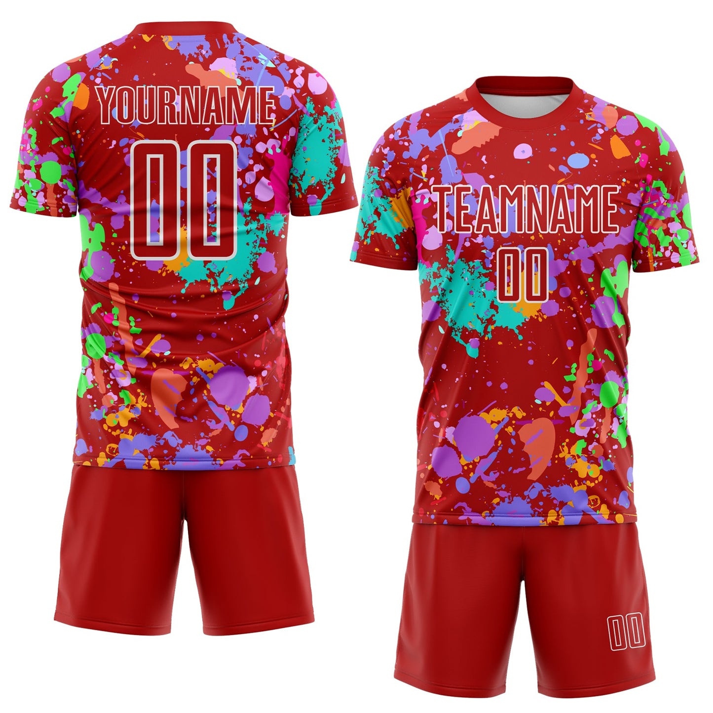 Custom Graffiti Pattern Red-White Paint Splatter Sublimation Soccer Uniform Jersey view 2