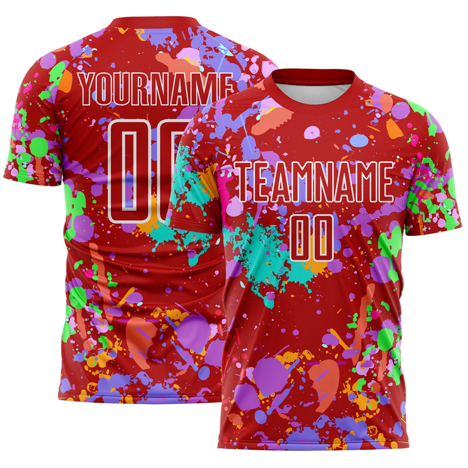Custom Graffiti Pattern Red-White Paint Splatter Sublimation Soccer Uniform Jersey - Main View