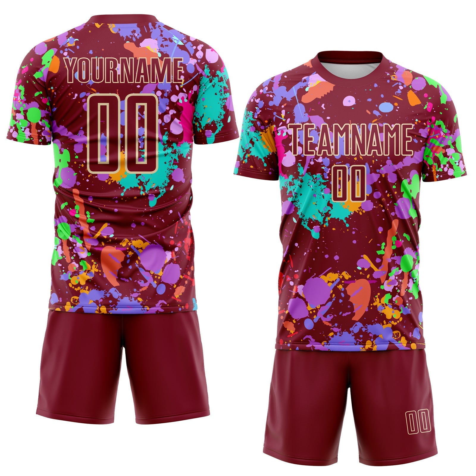 Custom Graffiti Pattern Crimson-Cream Paint Splatter Sublimation Soccer Uniform Jersey view 2