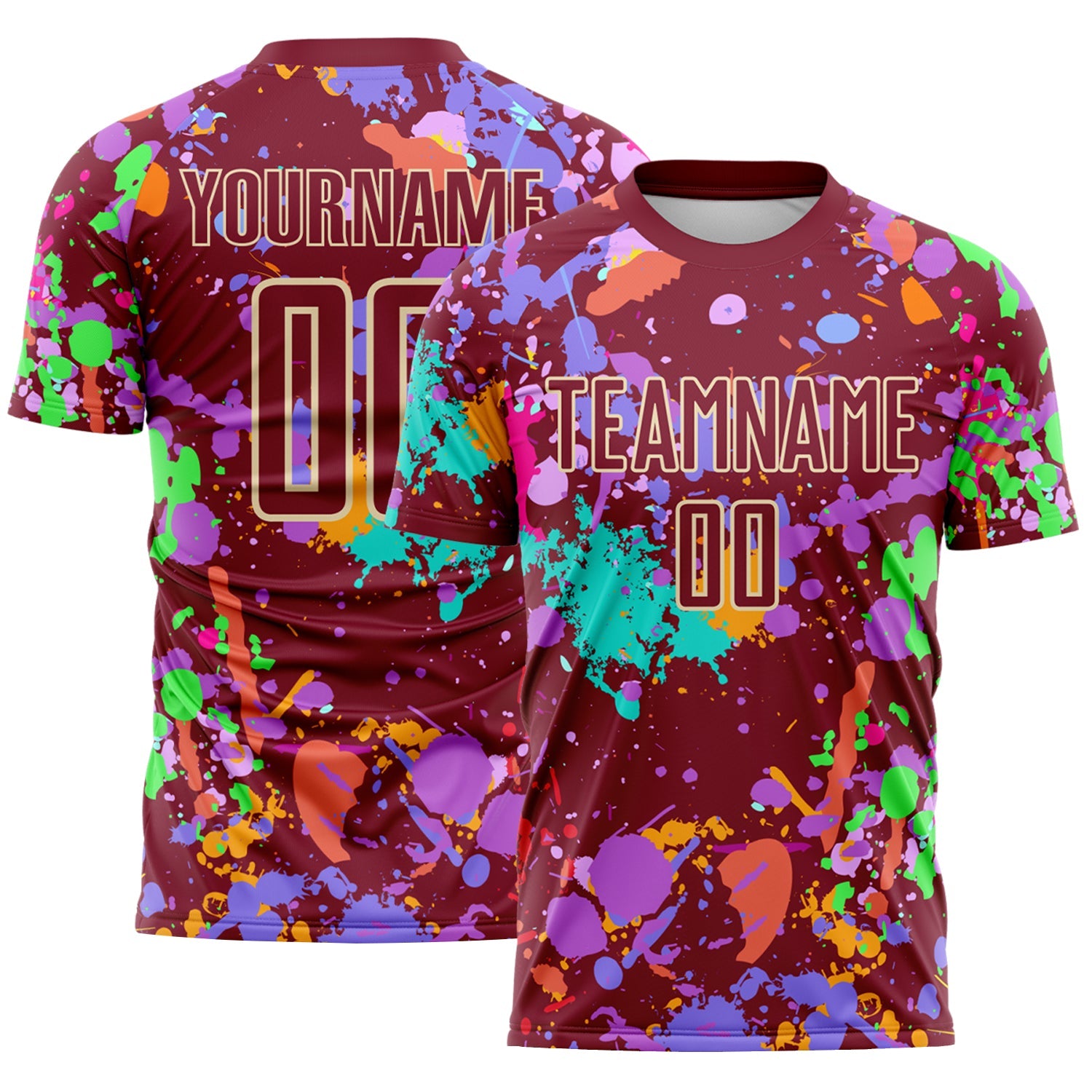 Custom Graffiti Pattern Crimson-Cream Paint Splatter Sublimation Soccer Uniform Jersey - Main View