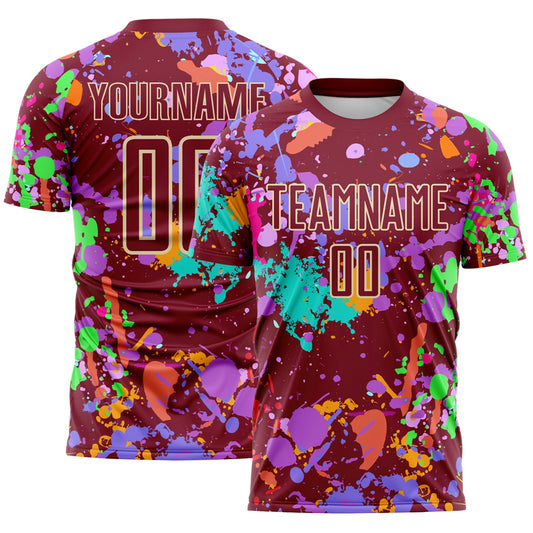 Custom Graffiti Pattern Crimson-Cream Paint Splatter Sublimation Soccer Uniform Jersey - Main View