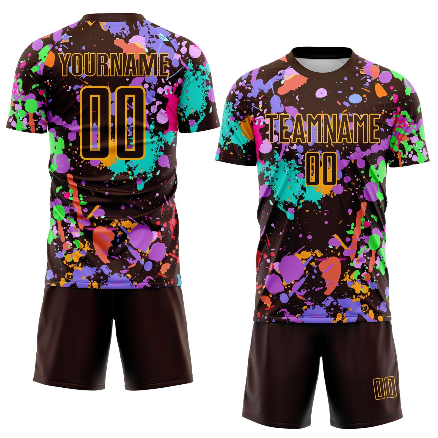 Custom Graffiti Pattern Brown-Gold Paint Splatter Sublimation Soccer Uniform Jersey view 2