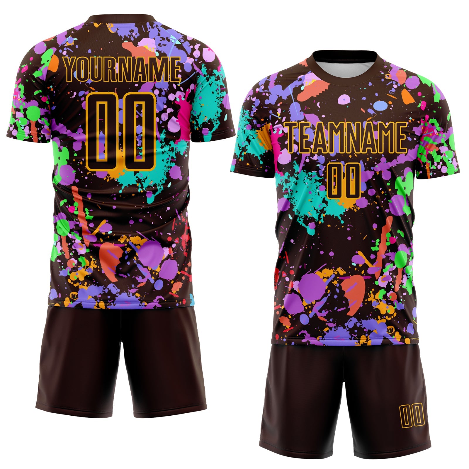 Custom Graffiti Pattern Brown-Gold Paint Splatter Sublimation Soccer Uniform Jersey view 2