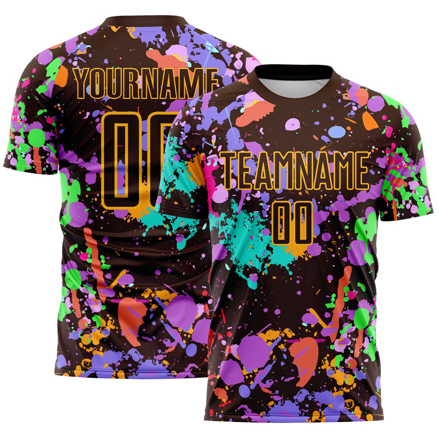 Custom Graffiti Pattern Brown-Gold Paint Splatter Sublimation Soccer Uniform Jersey - Main View