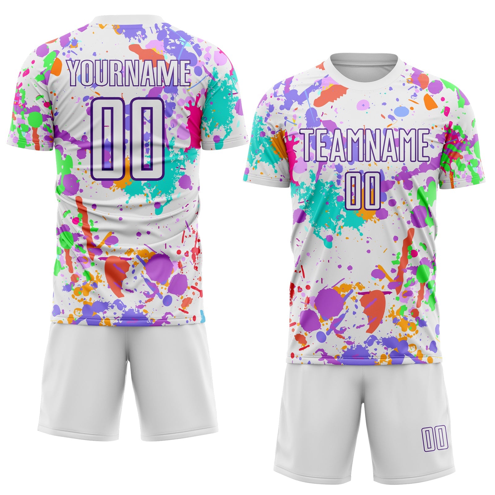 Custom Graffiti Pattern White-Purple Paint Splatter Sublimation Soccer Uniform Jersey view 2