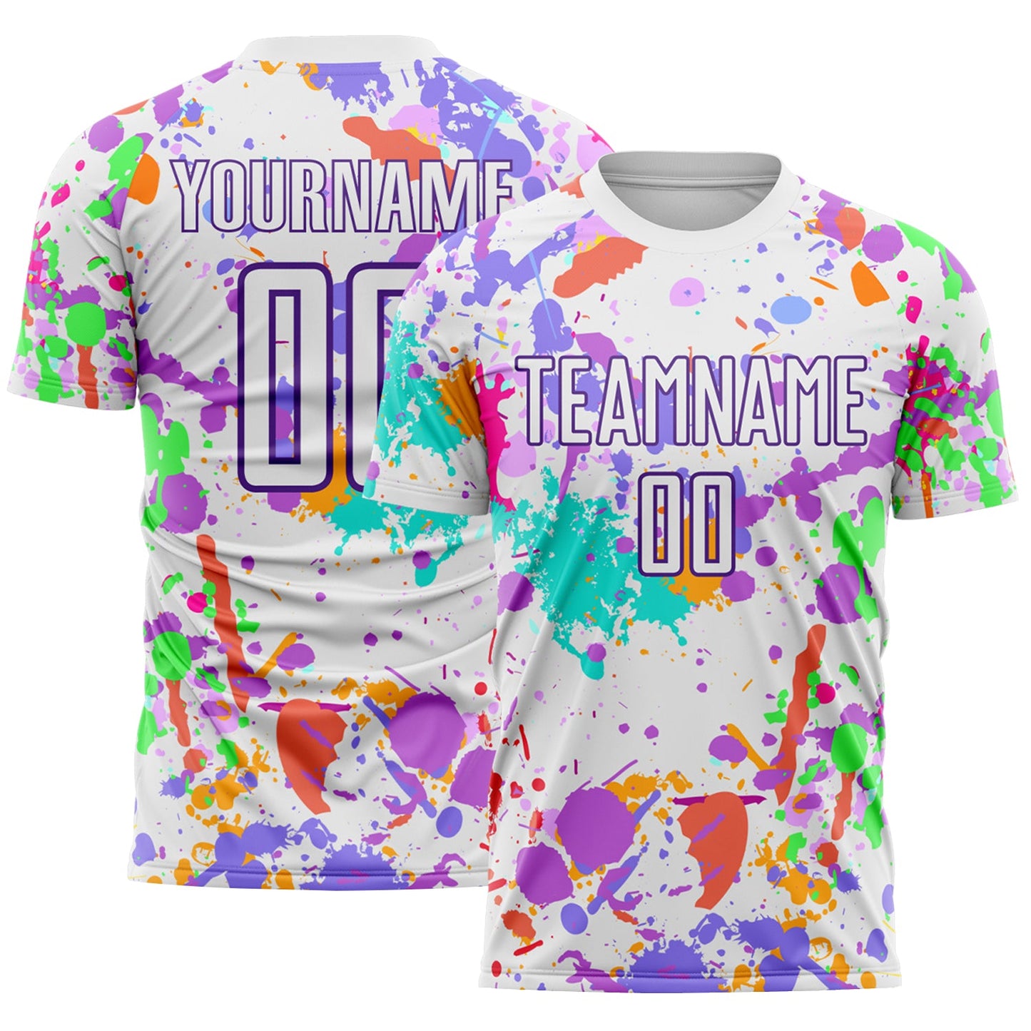 Custom Graffiti Pattern White-Purple Paint Splatter Sublimation Soccer Uniform Jersey - Main View