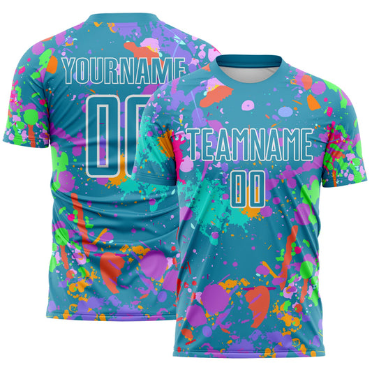 Custom Graffiti Pattern Panther Blue-White Paint Splatter Sublimation Soccer Uniform Jersey - Main View
