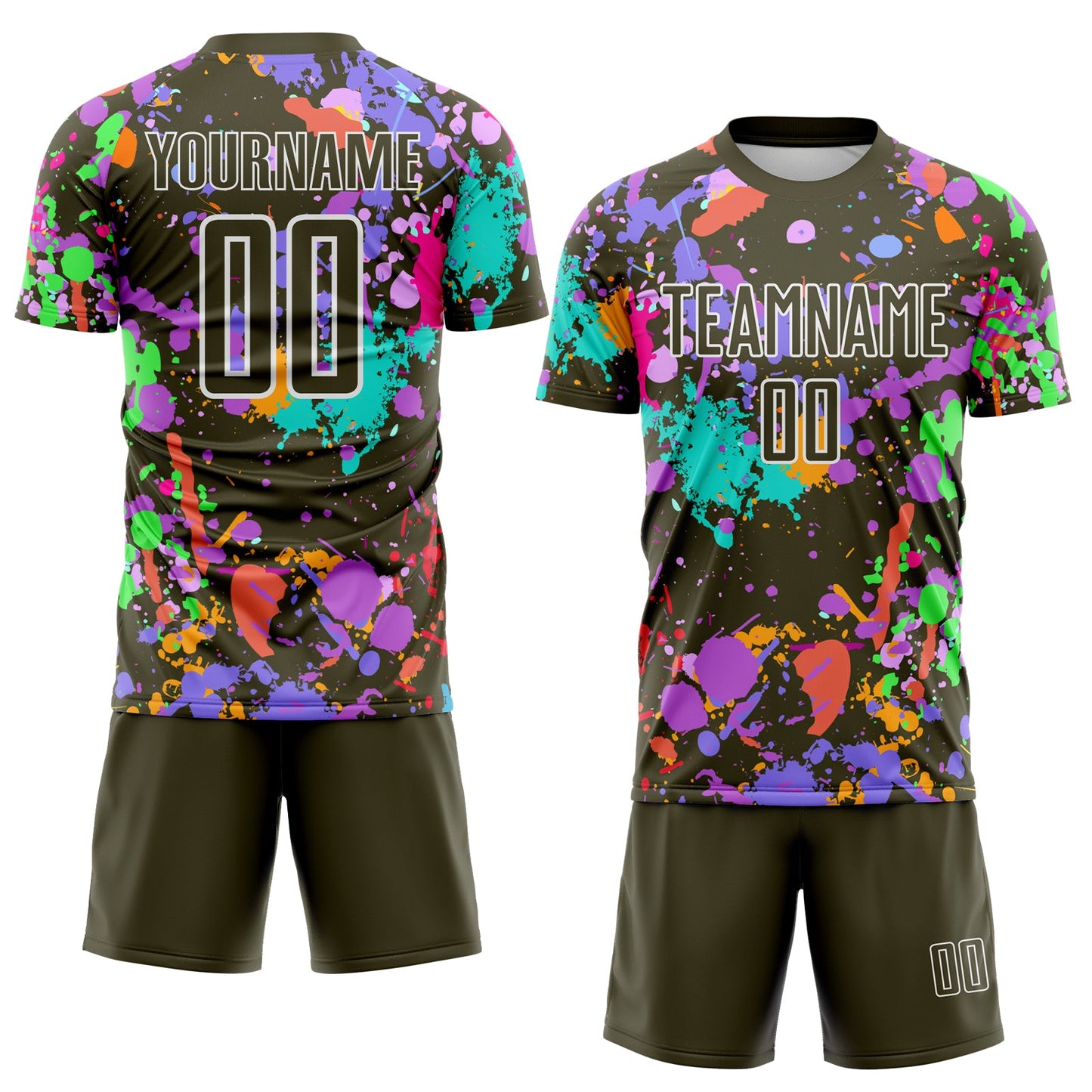 Custom Graffiti Pattern Olive-White Paint Splatter Sublimation Soccer Uniform Jersey view 2