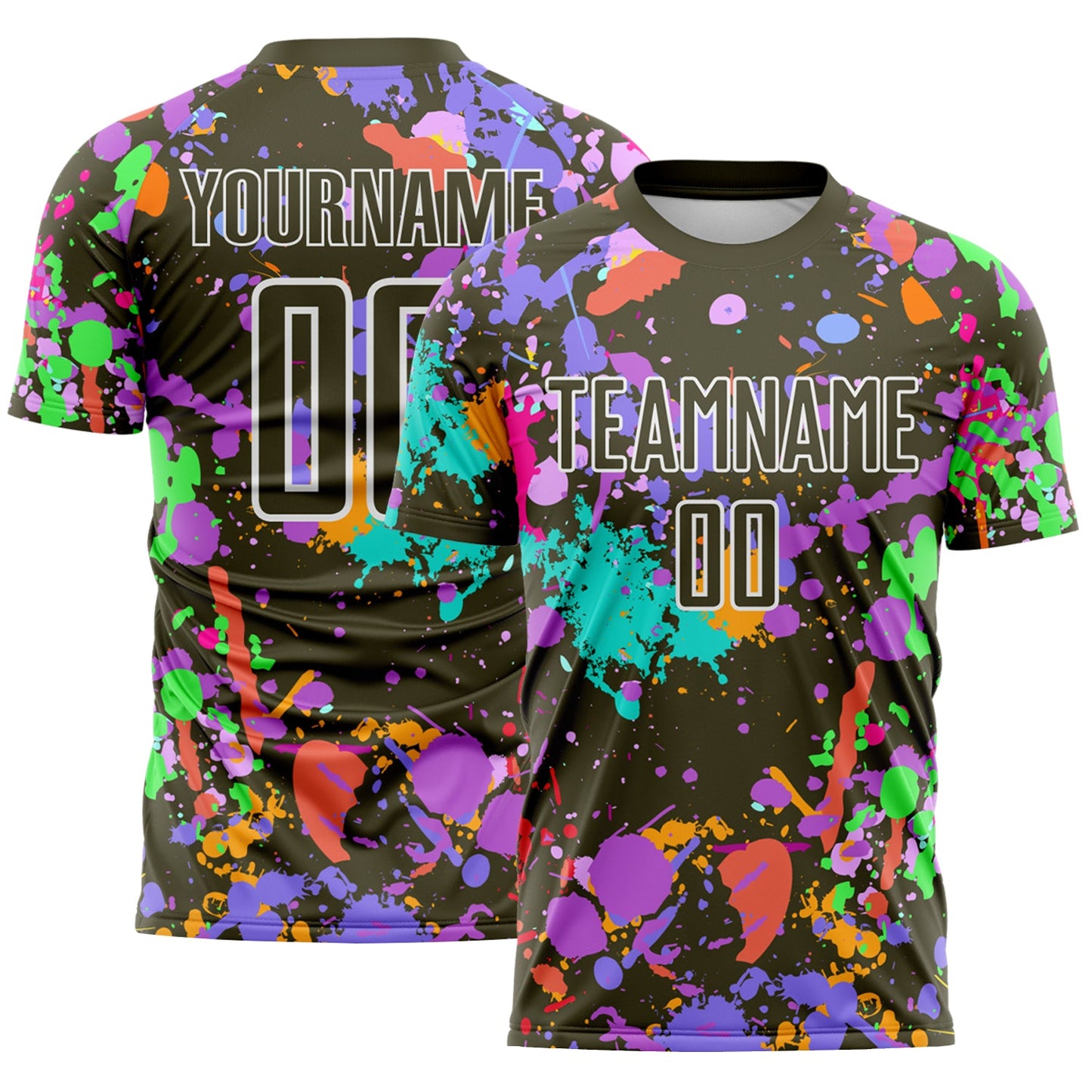 Custom Graffiti Pattern Olive-White Paint Splatter Sublimation Soccer Uniform Jersey - Main View