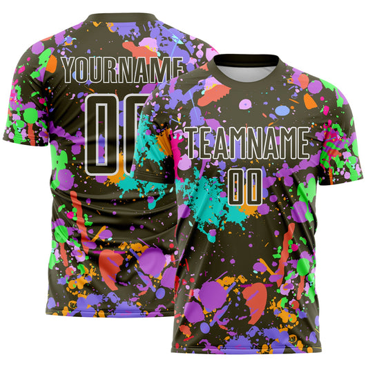 Custom Graffiti Pattern Olive-White Paint Splatter Sublimation Soccer Uniform Jersey - Main View