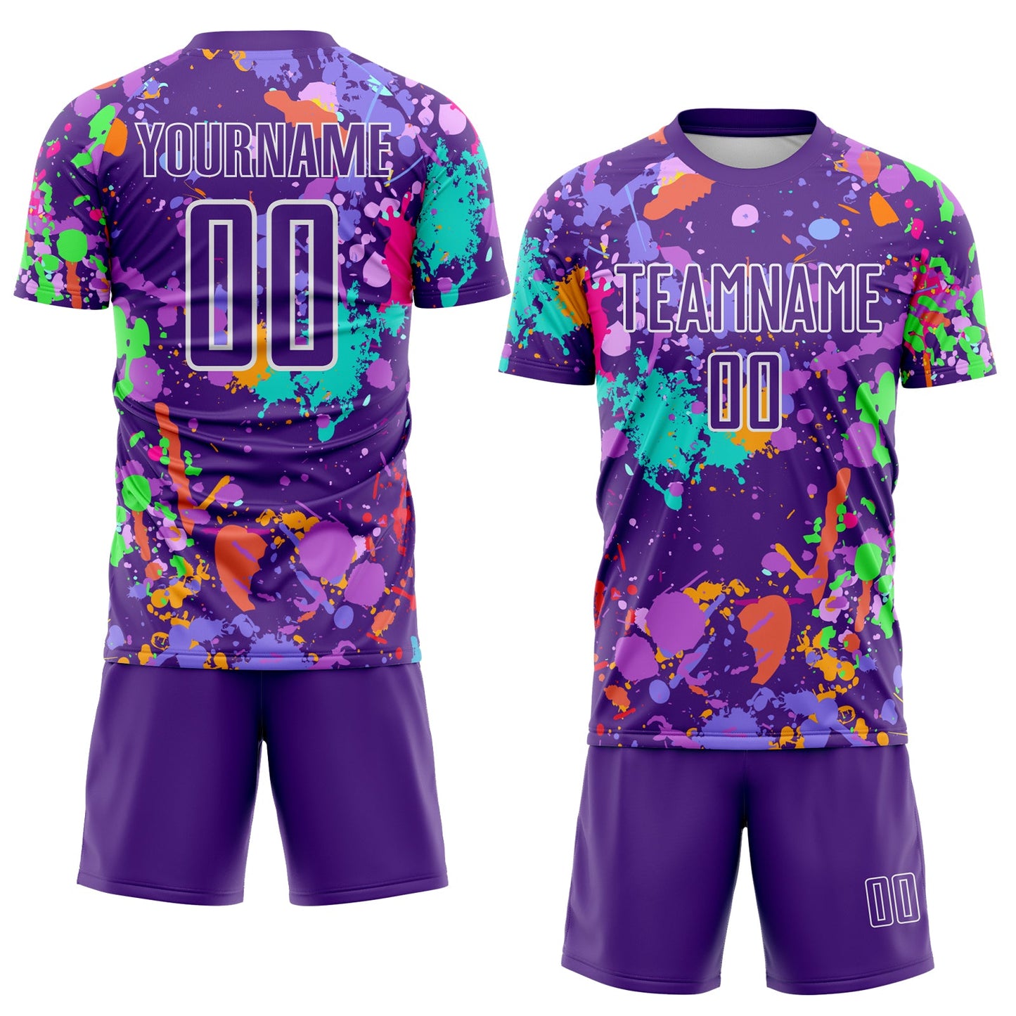 Custom Graffiti Pattern Purple-White Paint Splatter Sublimation Soccer Uniform Jersey view 2