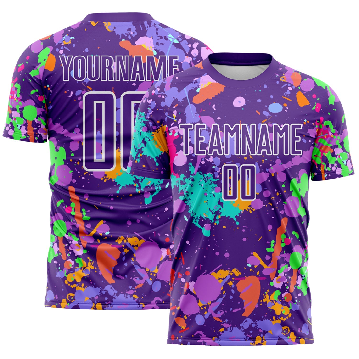 Custom Graffiti Pattern Purple-White Paint Splatter Sublimation Soccer Uniform Jersey - Main View