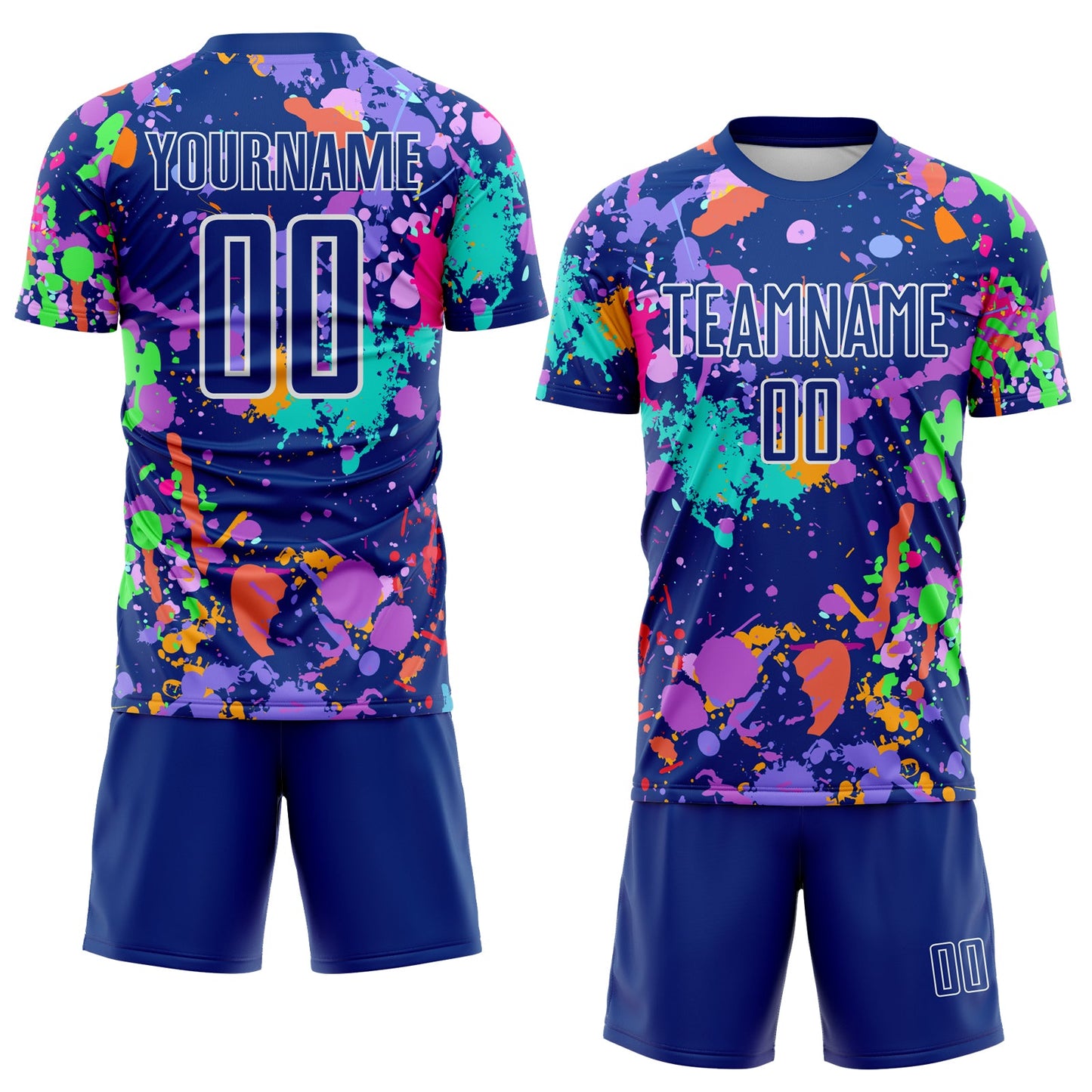 Custom Graffiti Pattern Royal-White Paint Splatter Sublimation Soccer Uniform Jersey view 2