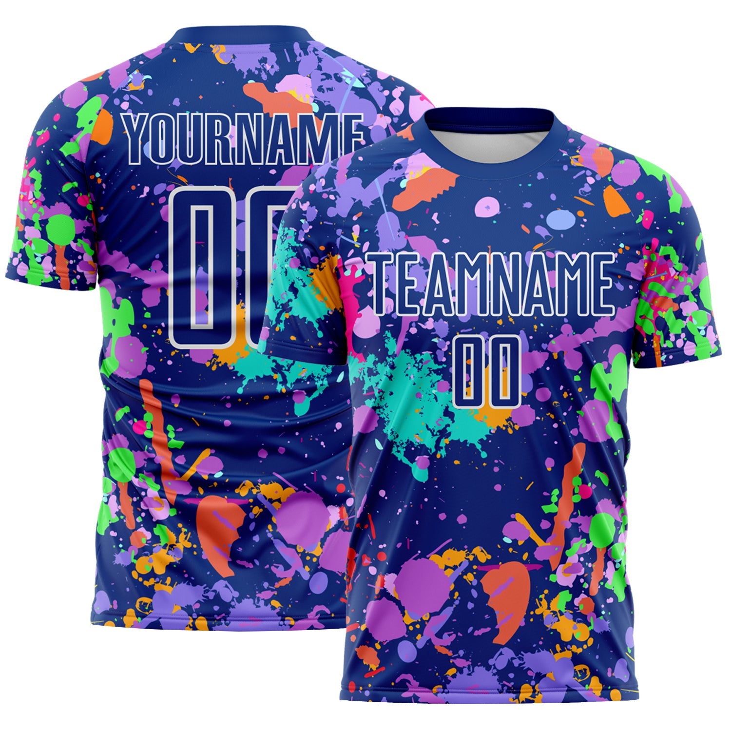 Custom Graffiti Pattern Royal-White Paint Splatter Sublimation Soccer Uniform Jersey - Main View