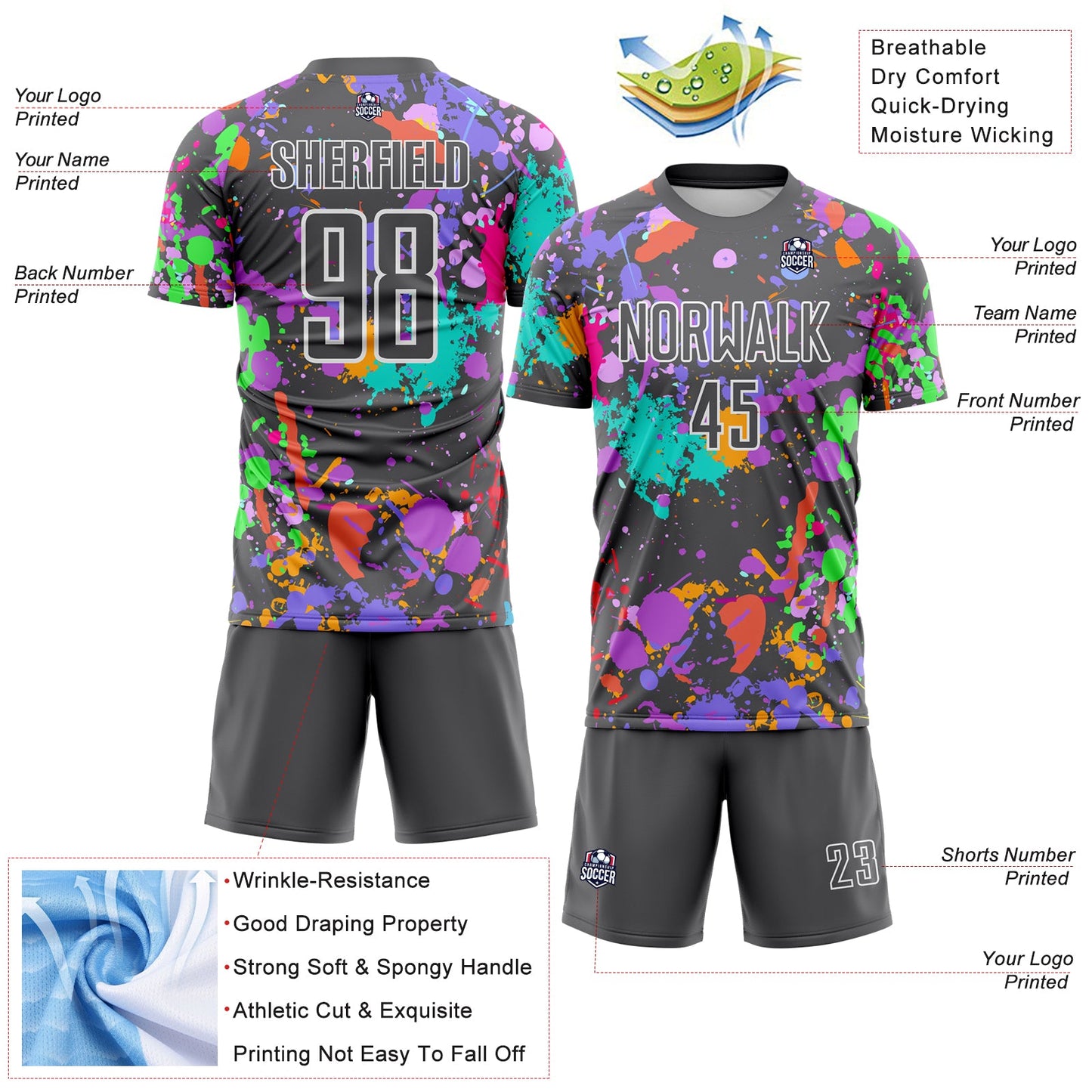 Custom Graffiti Pattern Steel Gray-White Paint Splatter Sublimation Soccer Uniform Jersey view 4