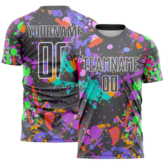 Custom Graffiti Pattern Steel Gray-White Paint Splatter Sublimation Soccer Uniform Jersey - Main View