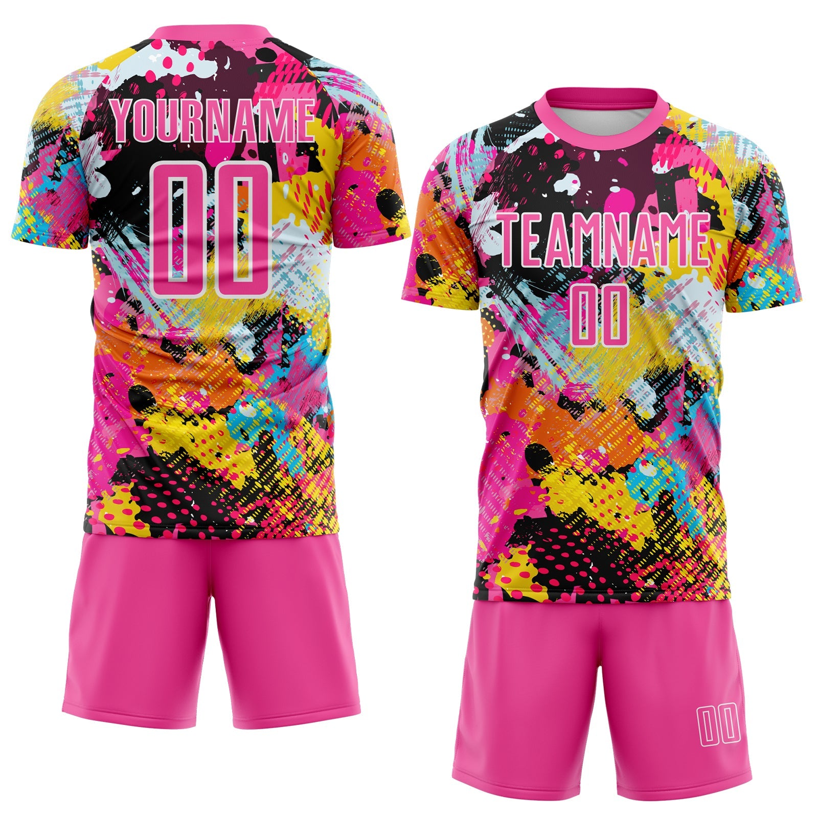 Custom Graffiti Pattern Pink-White Paint Splatter Sublimation Soccer Uniform Jersey view 2