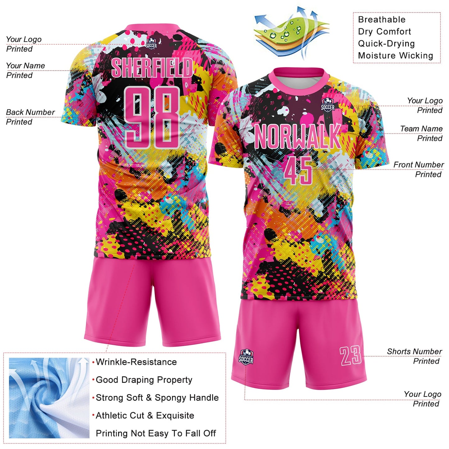 Custom Graffiti Pattern Pink-White Paint Splatter Sublimation Soccer Uniform Jersey view 4