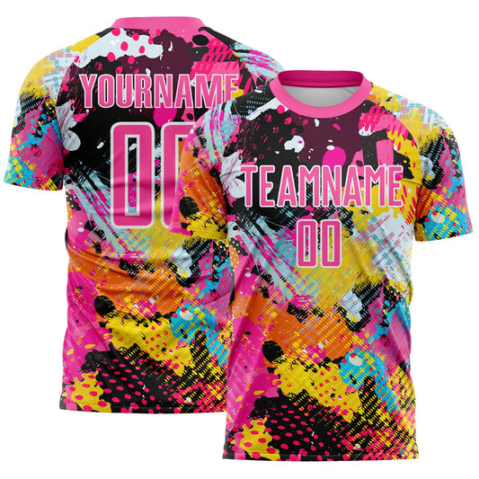 Custom Graffiti Pattern Pink-White Paint Splatter Sublimation Soccer Uniform Jersey - Main View