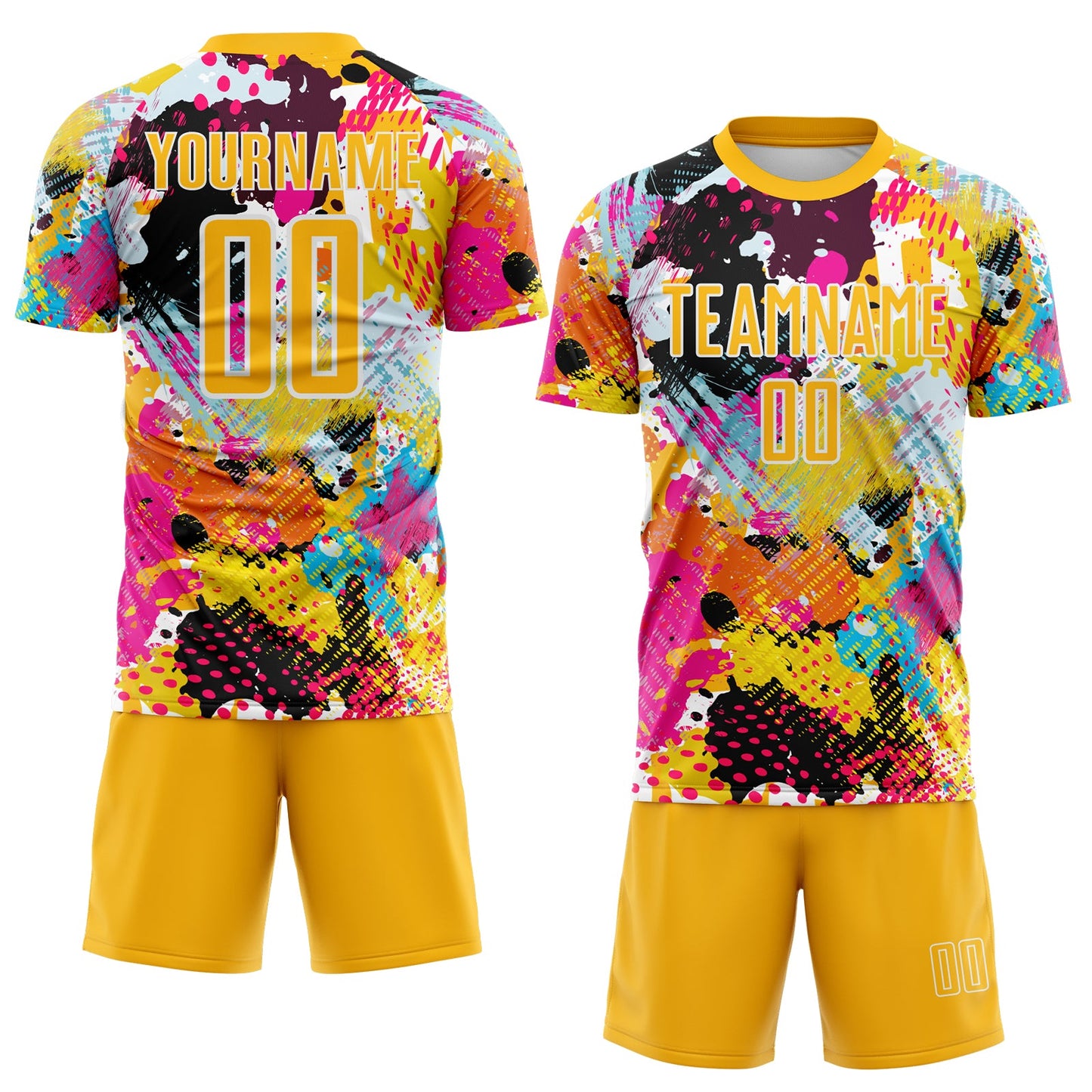 Custom Graffiti Pattern Gold-White Paint Splatter Sublimation Soccer Uniform Jersey view 2