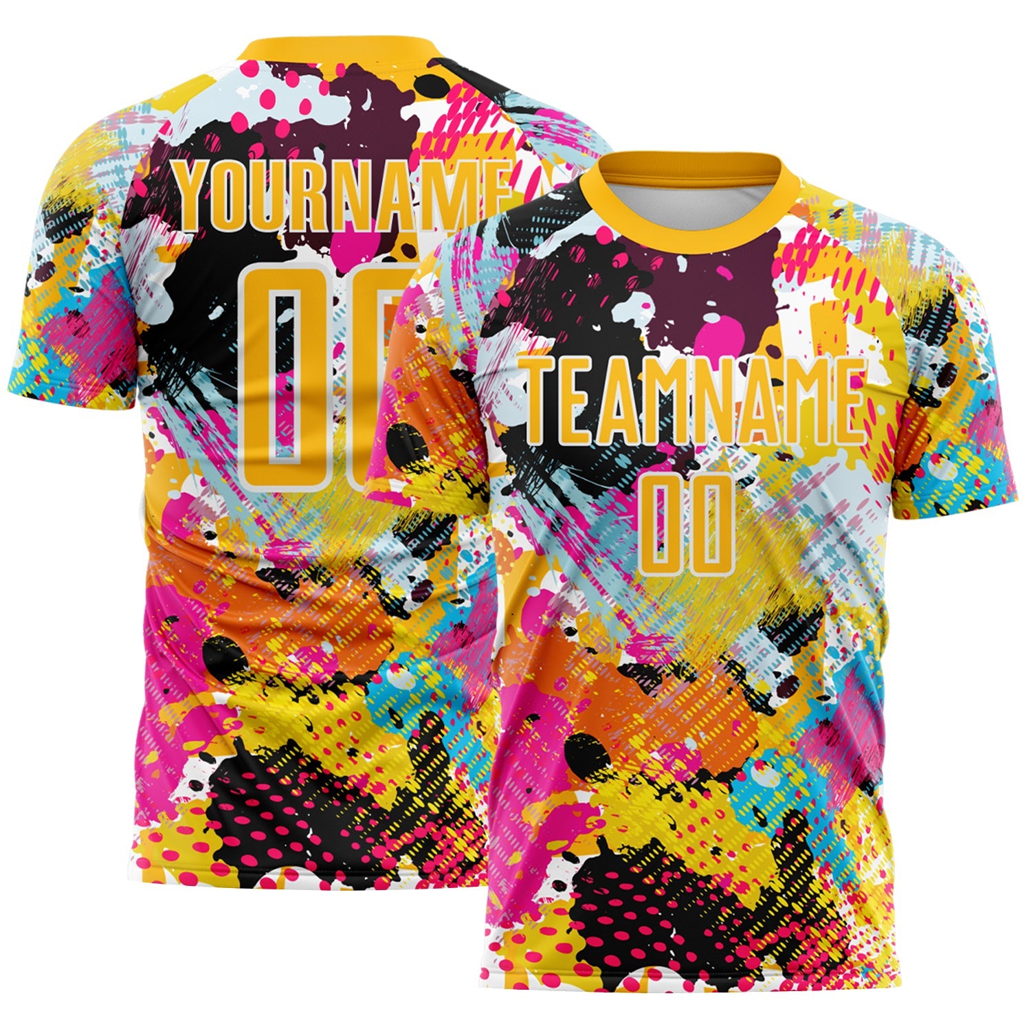 Custom Graffiti Pattern Gold-White Paint Splatter Sublimation Soccer Uniform Jersey - Main View