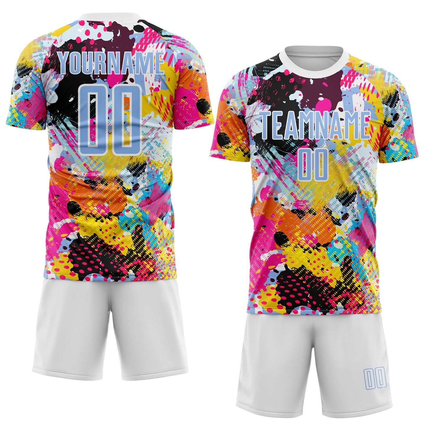 Custom Graffiti Pattern Light Blue-White Paint Splatter Sublimation Soccer Uniform Jersey view 2