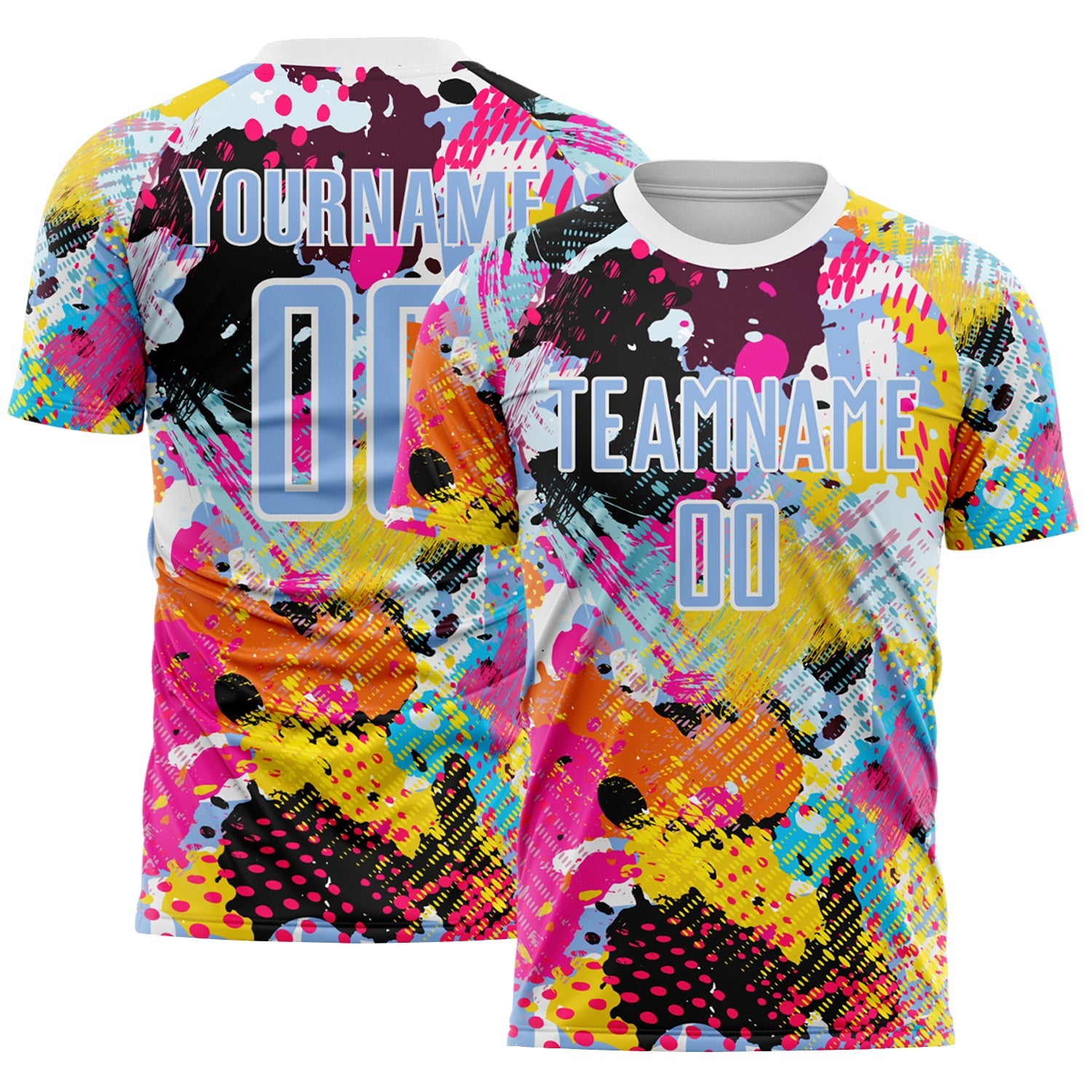 Custom Graffiti Pattern Light Blue-White Paint Splatter Sublimation Soccer Uniform Jersey - Main View