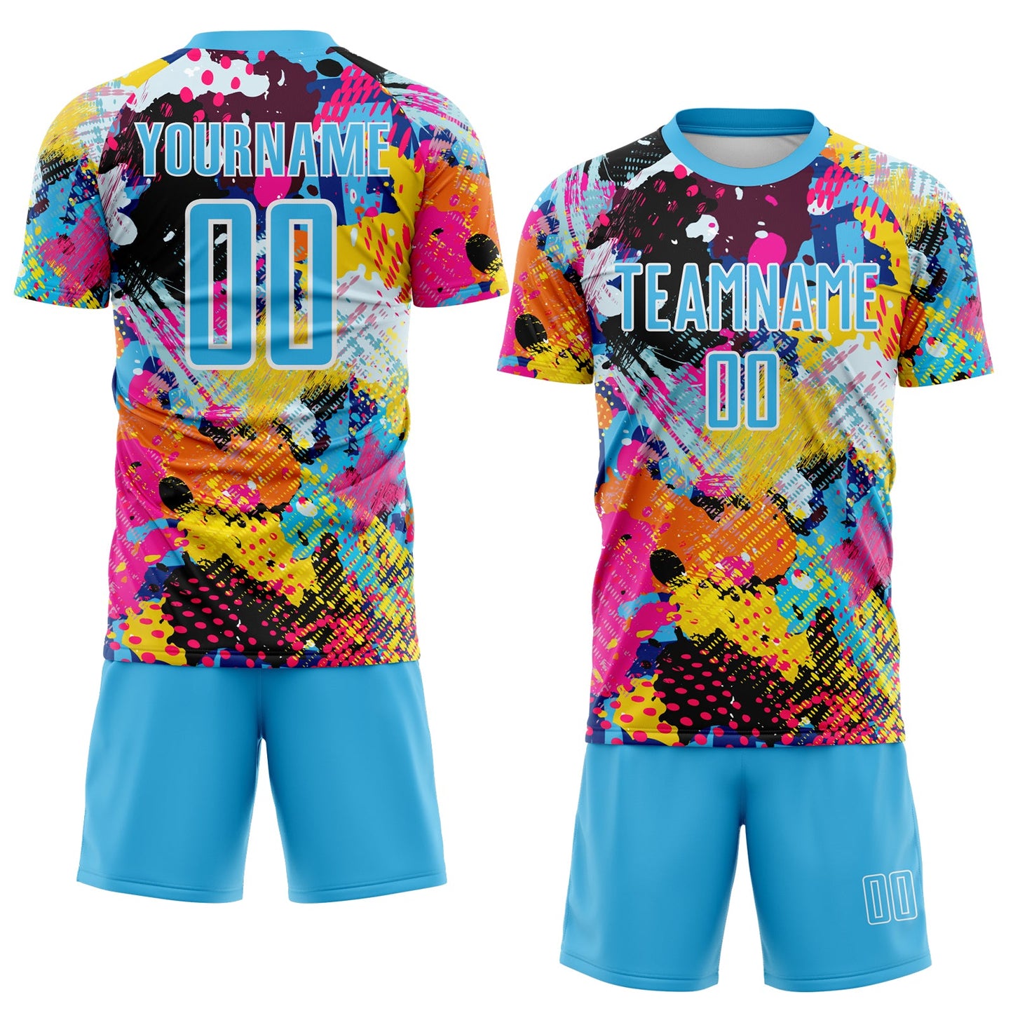Custom Graffiti Pattern Sky Blue-White Paint Splatter Sublimation Soccer Uniform Jersey view 2