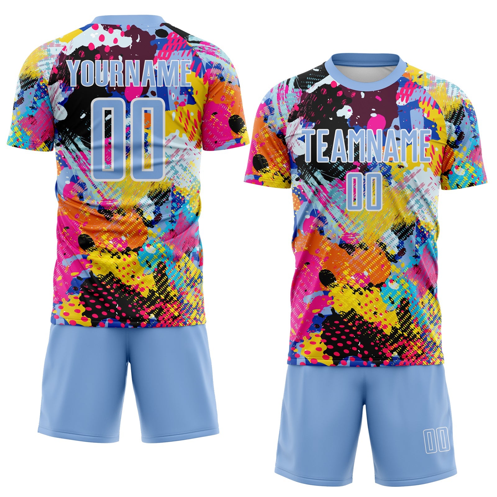 Custom Graffiti Pattern Light Blue-White Paint Splatter Sublimation Soccer Uniform Jersey view 2