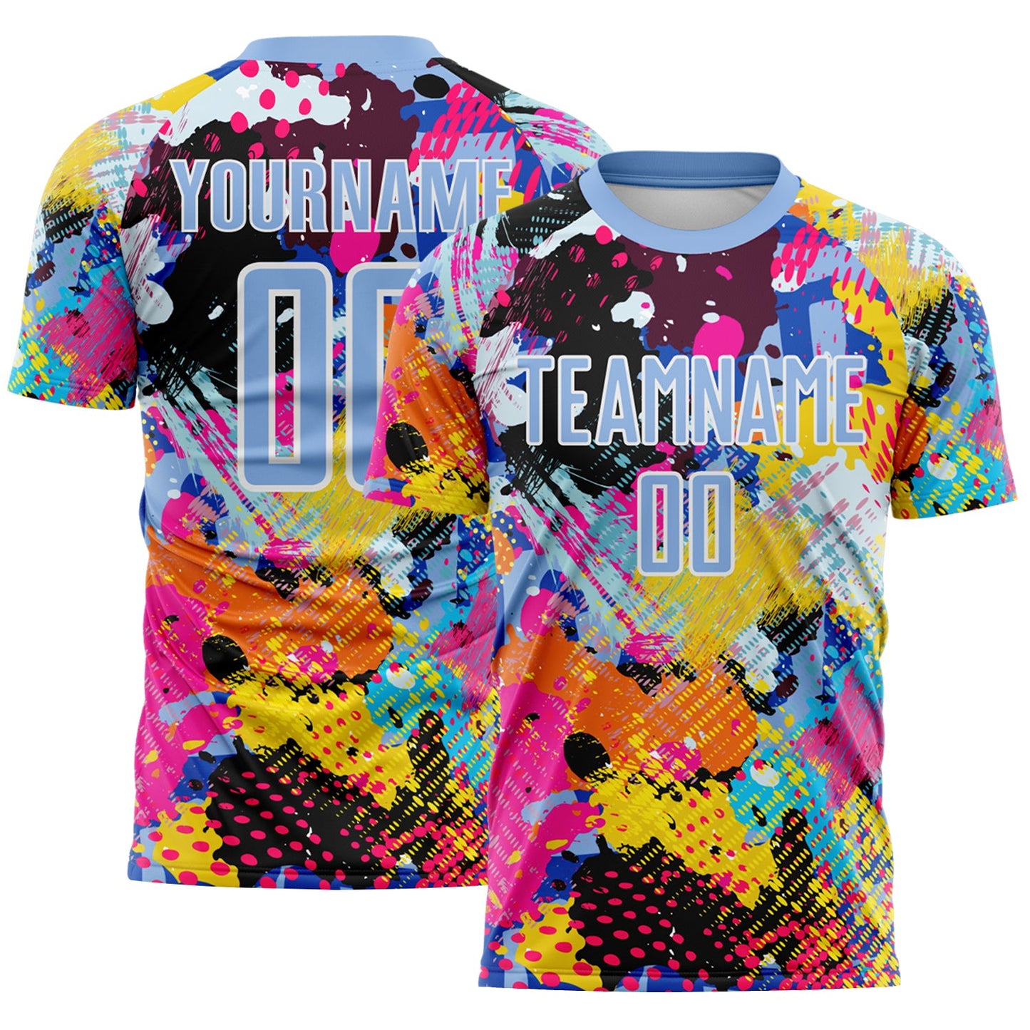 Custom Graffiti Pattern Light Blue-White Paint Splatter Sublimation Soccer Uniform Jersey - Main View