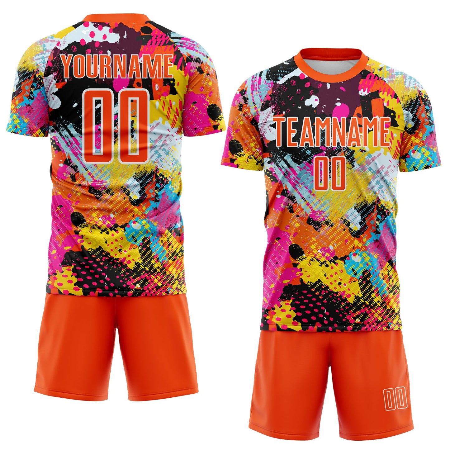 Custom Graffiti Pattern Orange-White Paint Splatter Sublimation Soccer Uniform Jersey view 2