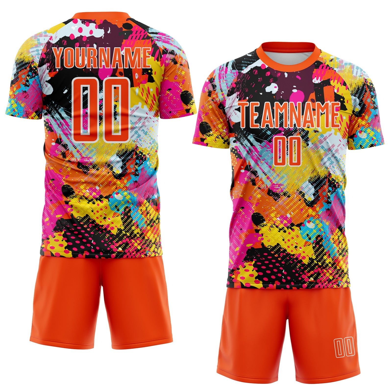 Custom Graffiti Pattern Orange-White Paint Splatter Sublimation Soccer Uniform Jersey view 2