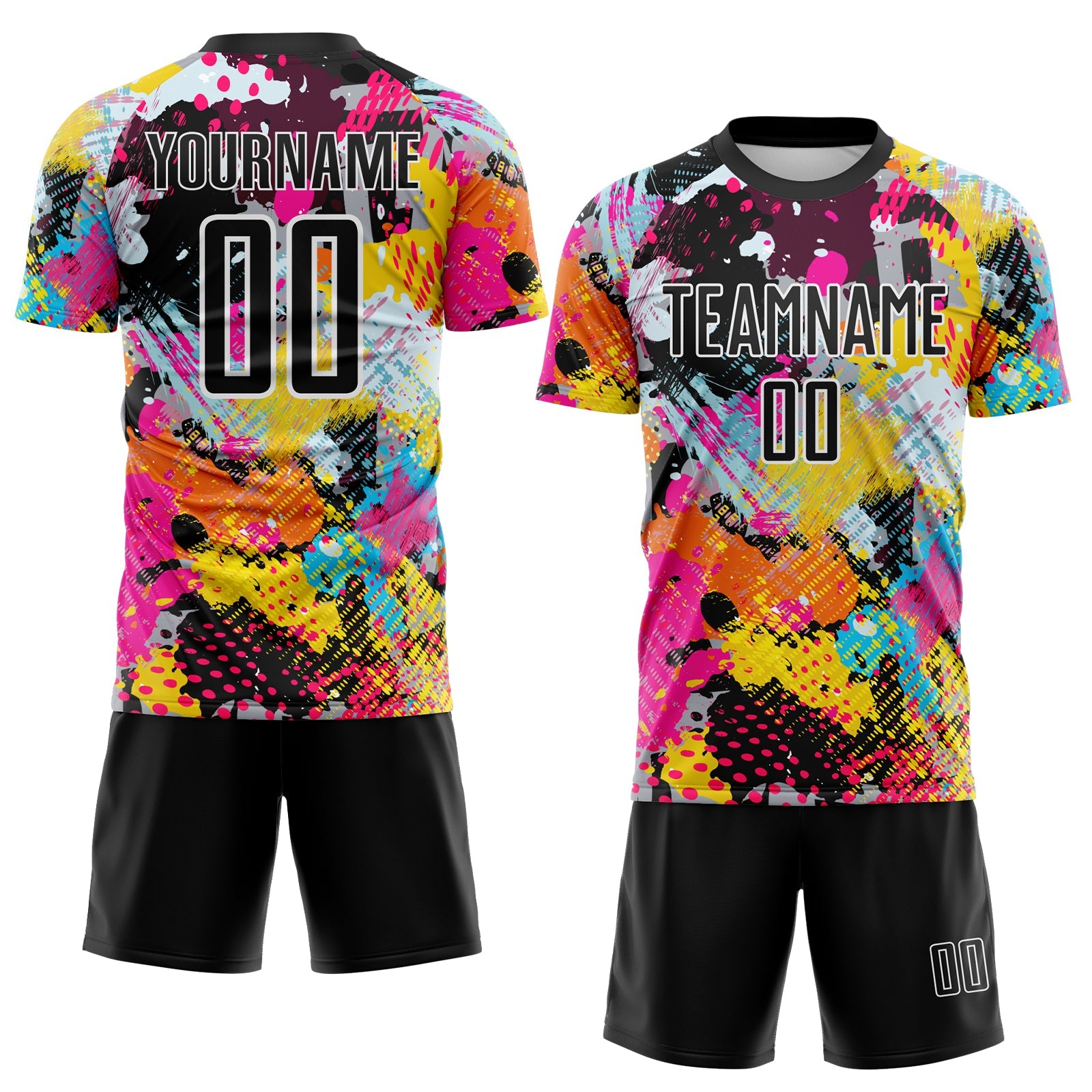 Custom Graffiti Pattern Black White-Panther Blue Paint Splatter Sublimation Soccer Uniform Jersey view 2