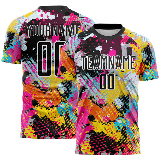 Custom Graffiti Pattern Black White-Panther Blue Paint Splatter Sublimation Soccer Uniform Jersey - Main View