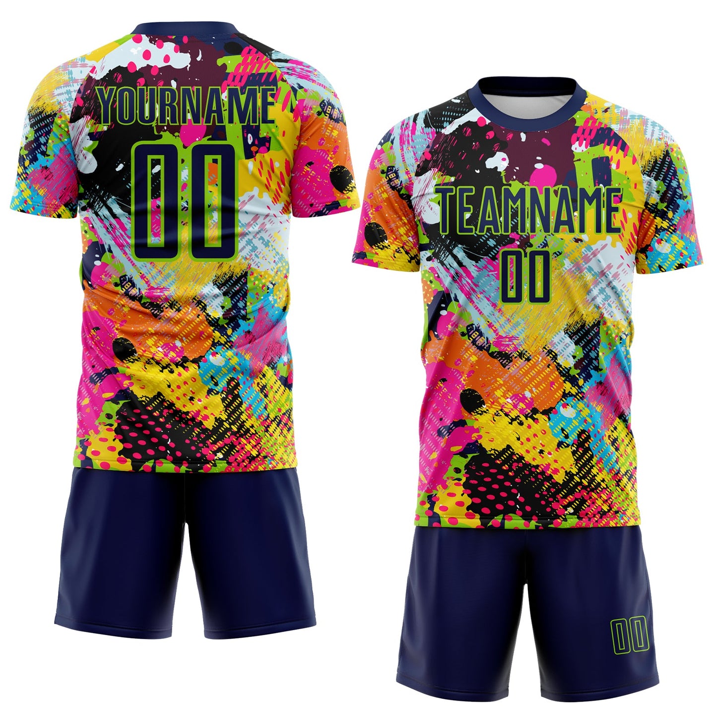 Custom Graffiti Pattern Navy-Neon Green Paint Splatter Sublimation Soccer Uniform Jersey view 2