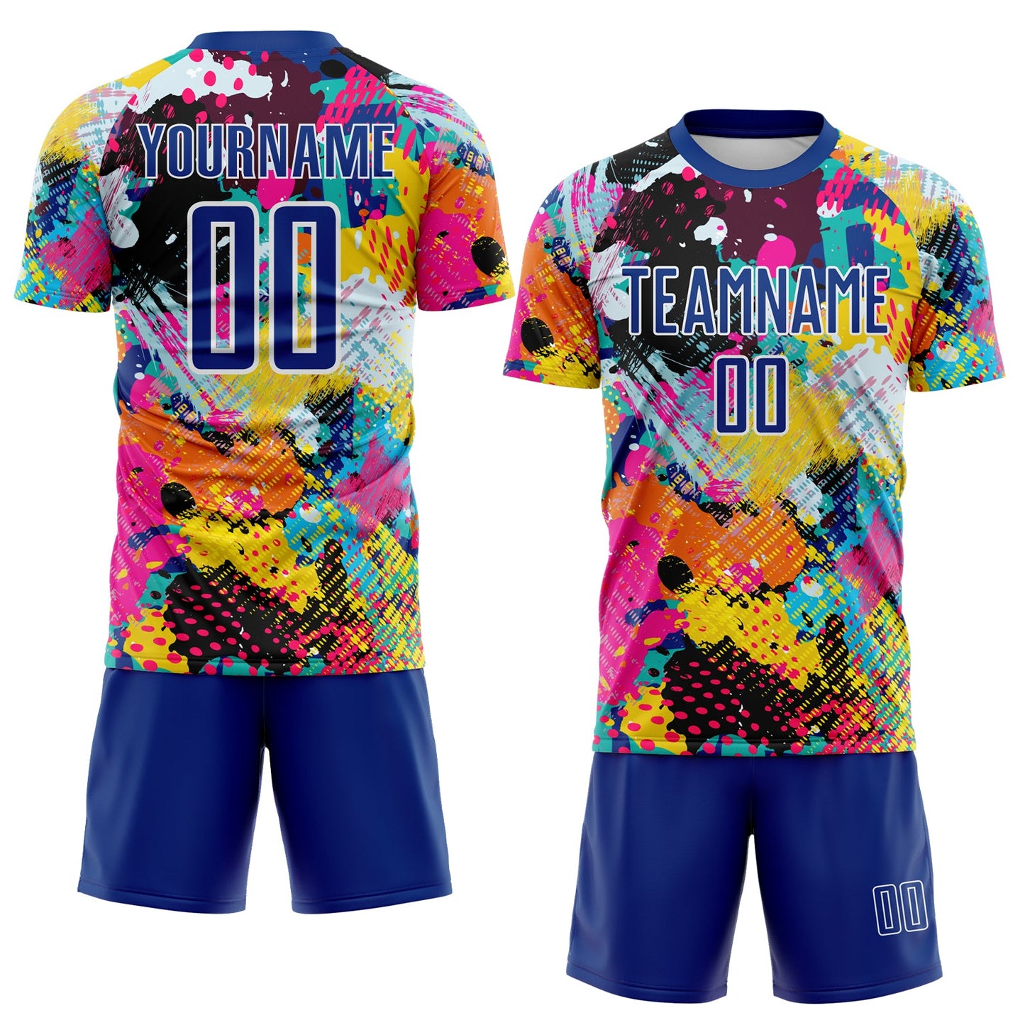 Custom Graffiti Pattern Royal-White Paint Splatter Sublimation Soccer Uniform Jersey view 2