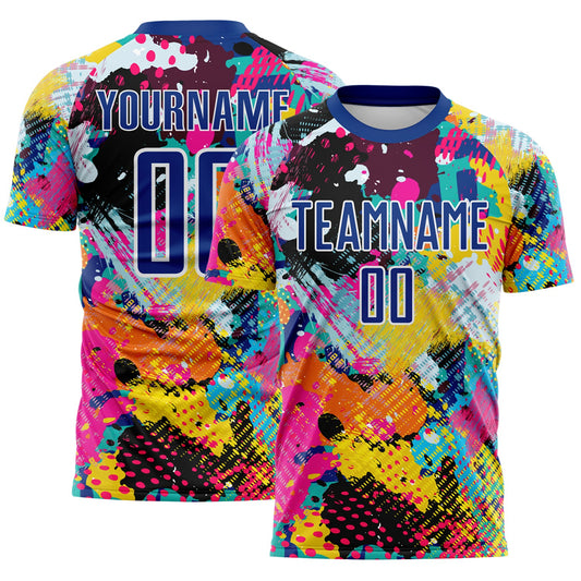 Custom Graffiti Pattern Royal-White Paint Splatter Sublimation Soccer Uniform Jersey - Main View