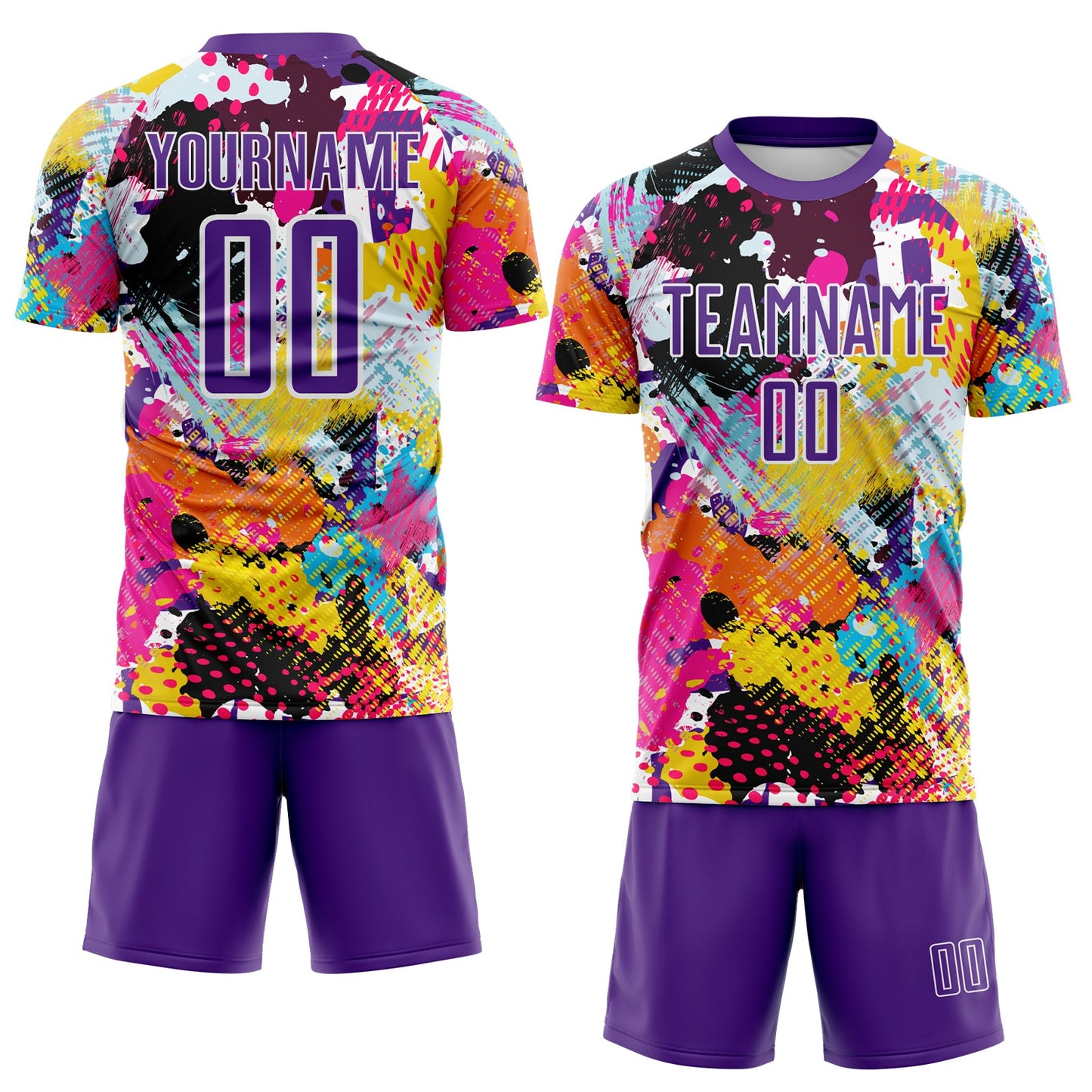 Custom Graffiti Pattern Purple-White Paint Splatter Sublimation Soccer Uniform Jersey view 2