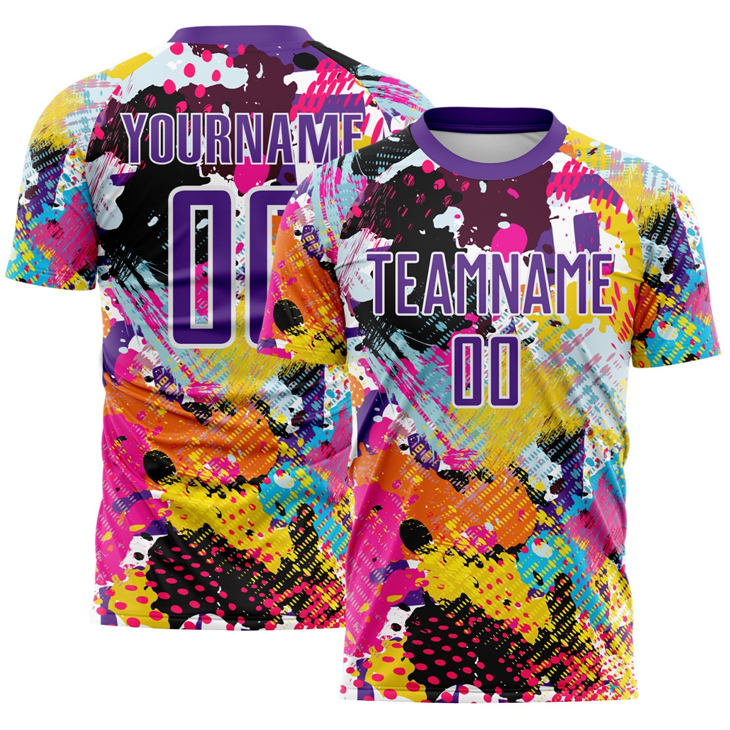 Custom Graffiti Pattern Purple-White Paint Splatter Sublimation Soccer Uniform Jersey - Main View